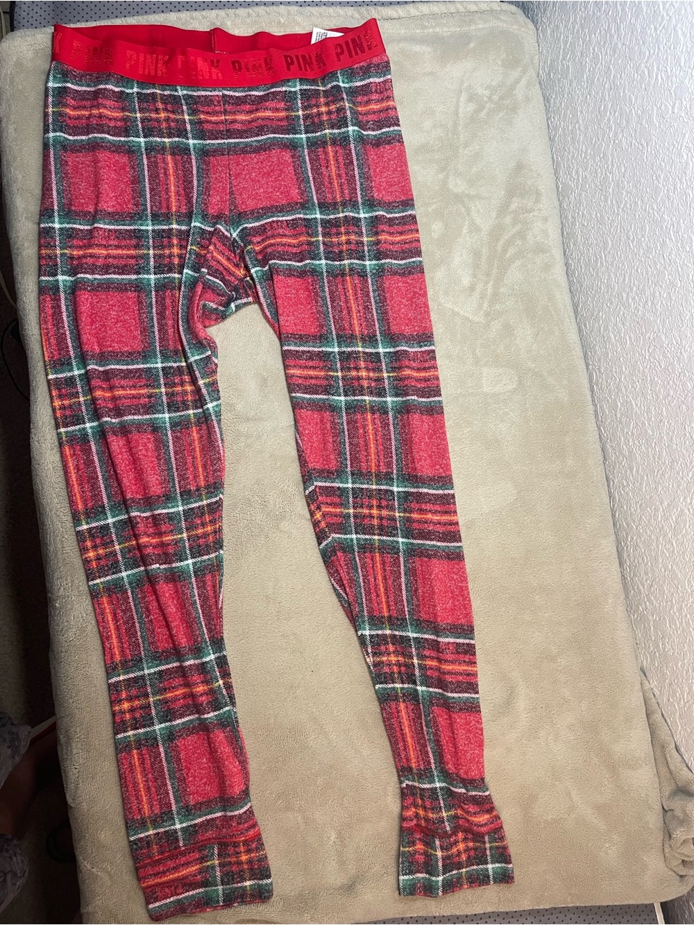 PINK Victoria's Secret Red Plaid pajama pants  with Contrast Waistband
